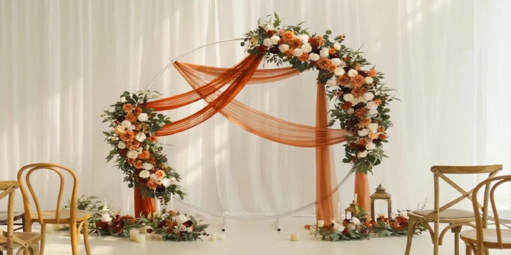 Circular floral arch for soft wedding photos