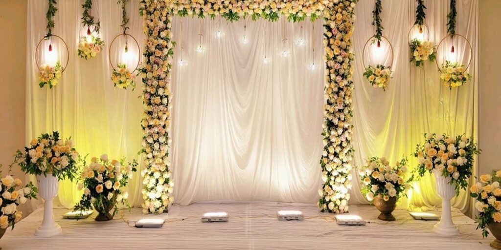 White and green minimal wedding stage