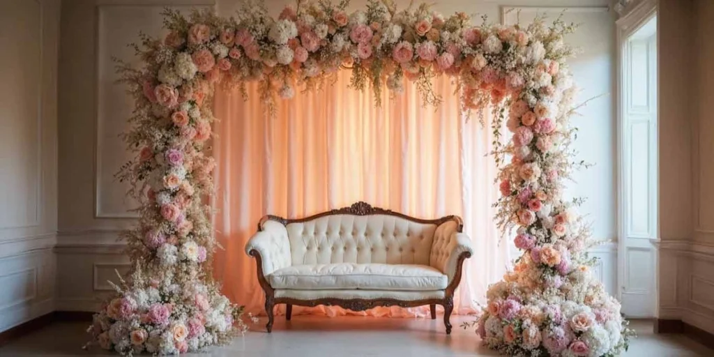 Rustic floral stage with wooden décor